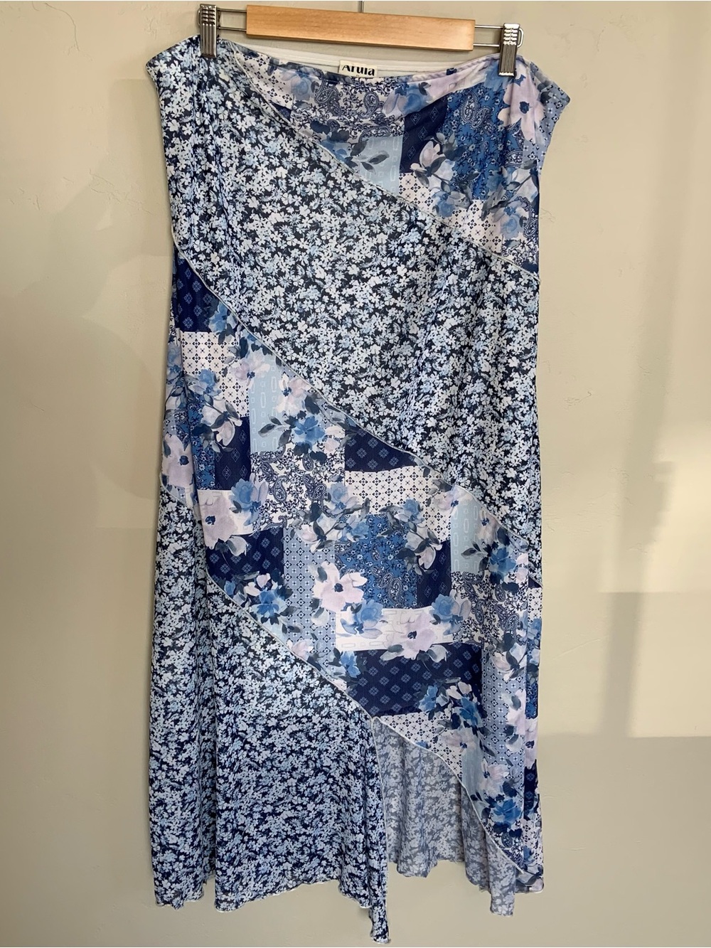 Patchwork Floral Blue Strapless Midi Maxi Summer Sun Boho Dress A-Line Side Slit